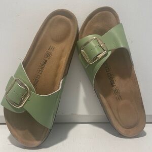 Project Cloud Ibiza Women’s 10 Green Slide Sandals with Gold Buckle